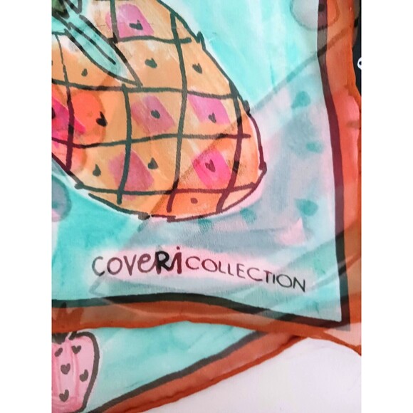 NWT Coveri Collection 100% Silk Scarf Bright Whimsical Fruit Rolled Edge 17X60 - Picture 2 of 5